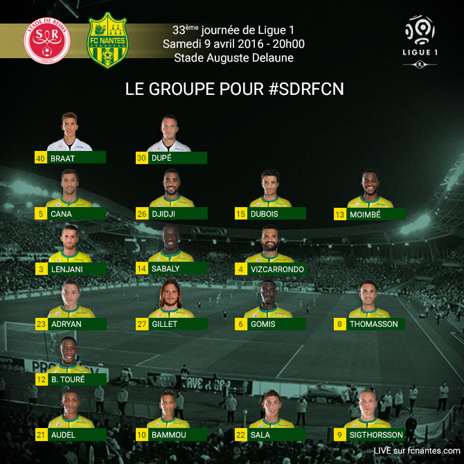 le groupe pour Reims - FC Nantes