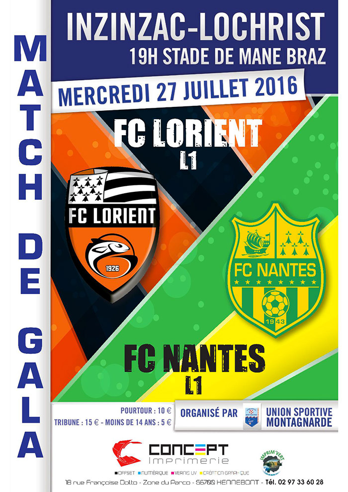 Affiche du match amical entre le FC Lorient et le FC Nantes