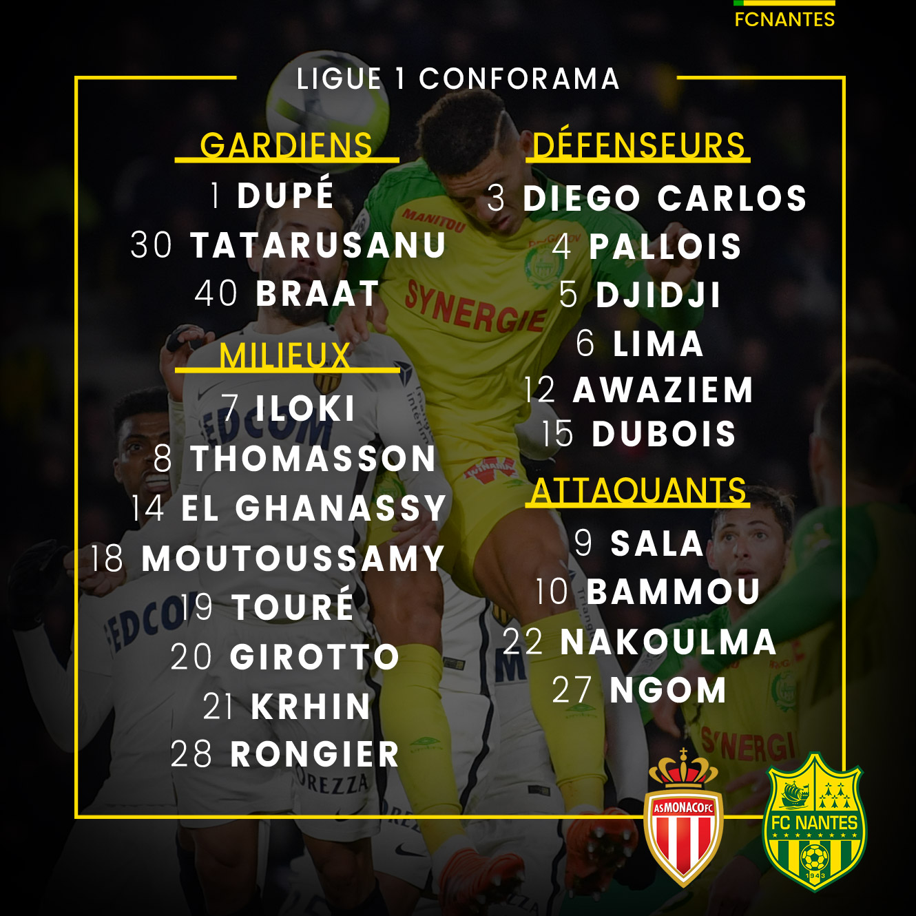 Le groupe nantais face à Monaco