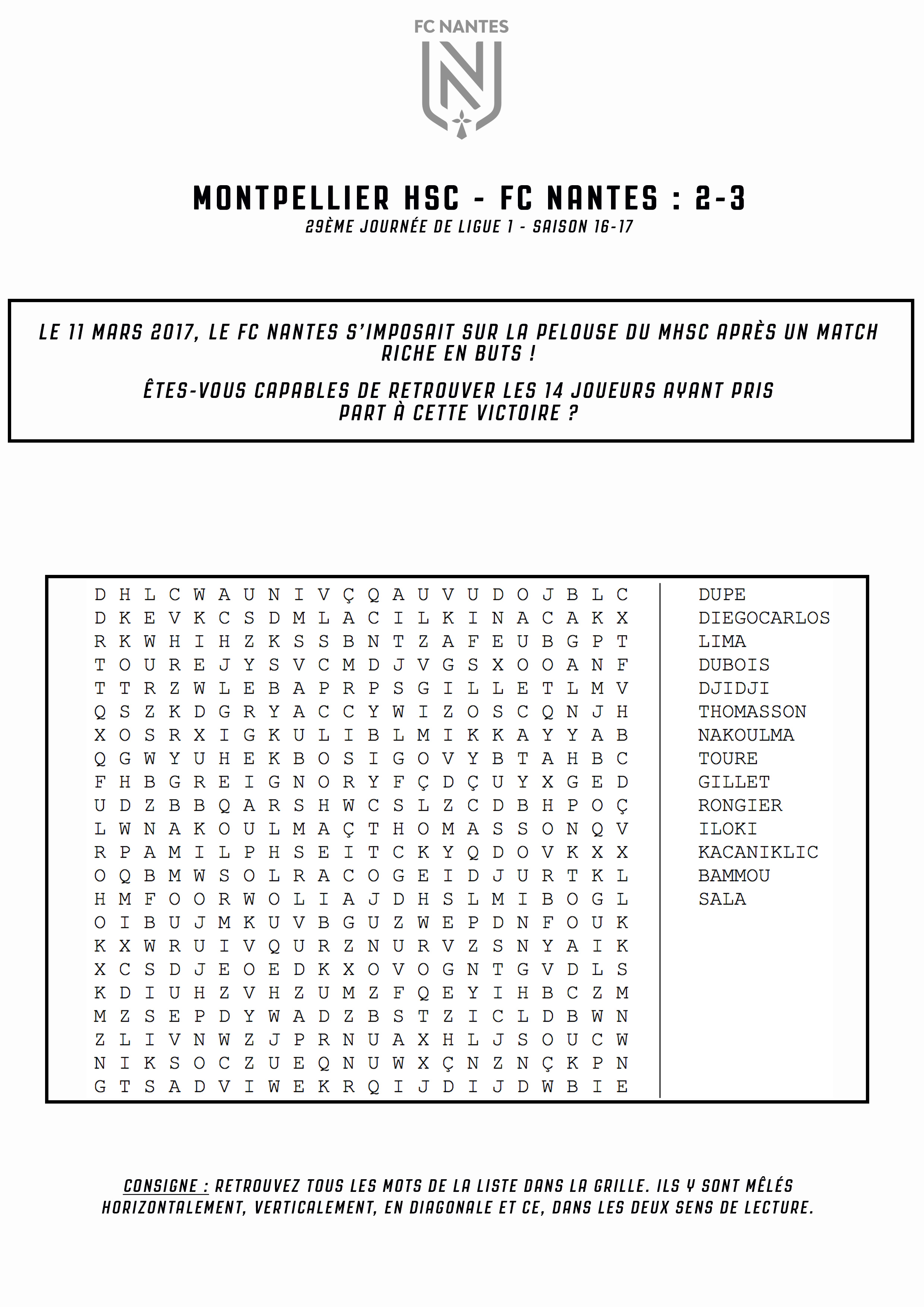 Les Mots Meles Du Fc Nantes Les Mots Meles Du Fc Nantes
