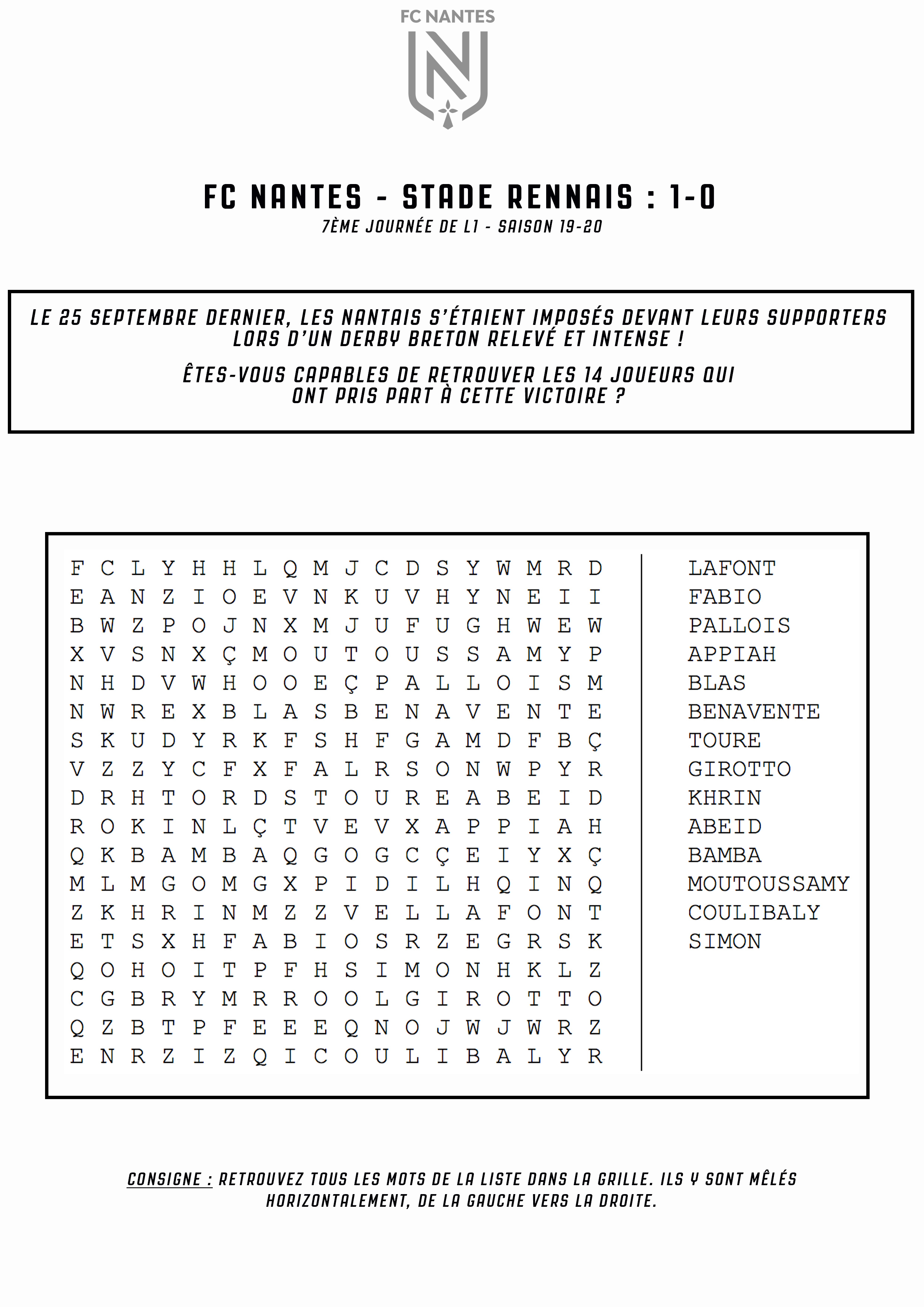 Fc Nantes Supporters Les Mots Meles Du Fc Nantes
