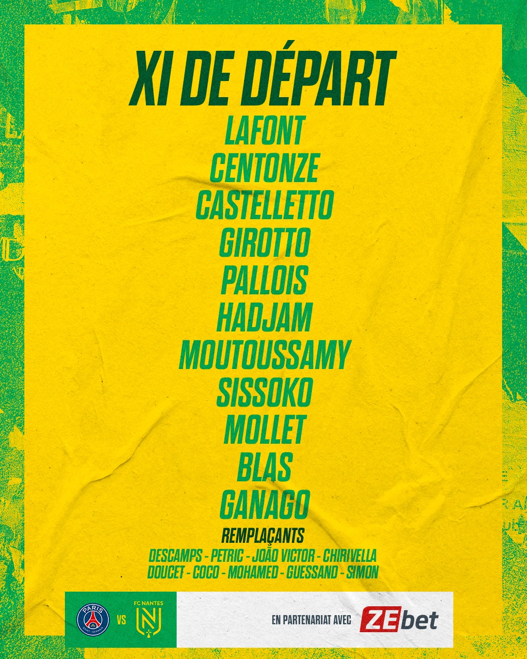 FC Nantes | Paris SG - FC Nantes - La composition nantaise