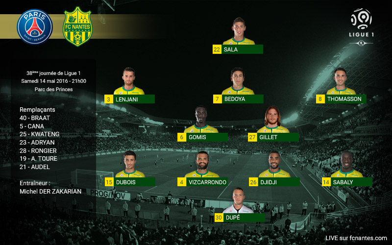 FC Nantes | Ligue 1 - La composition nantaise pour PSG - FCN